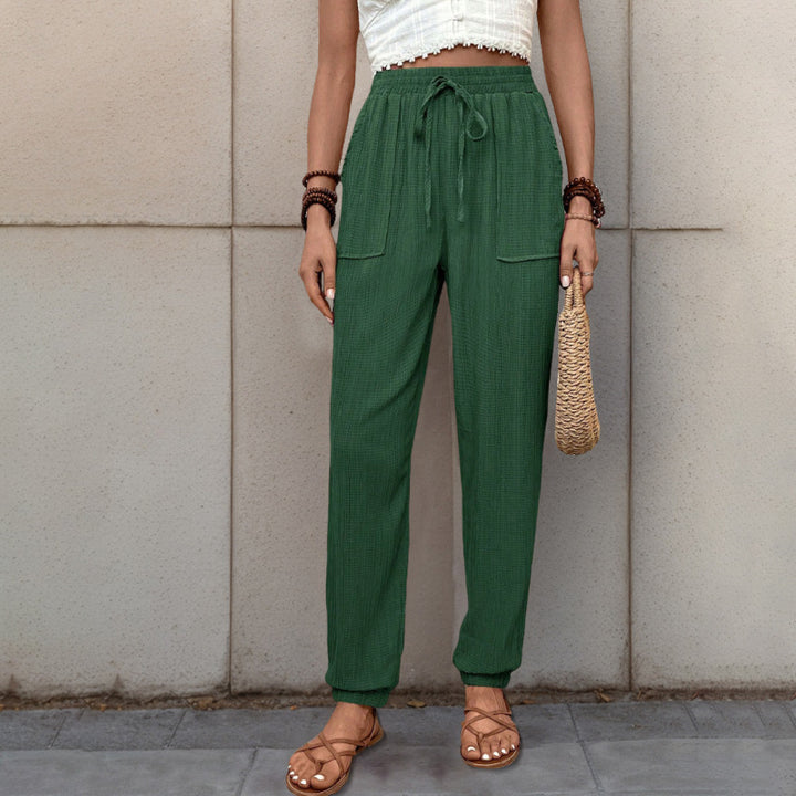 Women Comfortable Casual Pants with Elastic Waistband and Pockets Mune Fashion