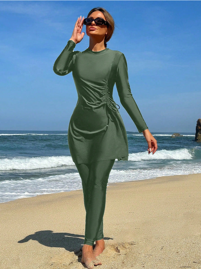 Women's Sporty Beach Outfit with Bodycon Dress and Long Leggings Mune Fashion