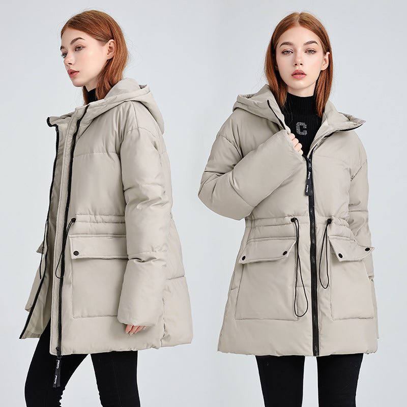Women's Quilted Parka with Hood, Drawstring and Flap Pockets Mune Fashion