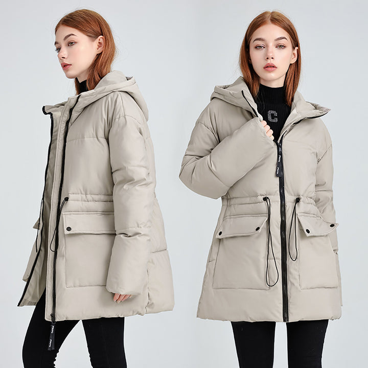 Women's Quilted Parka with Hood, Drawstring and Flap Pockets Mune Fashion