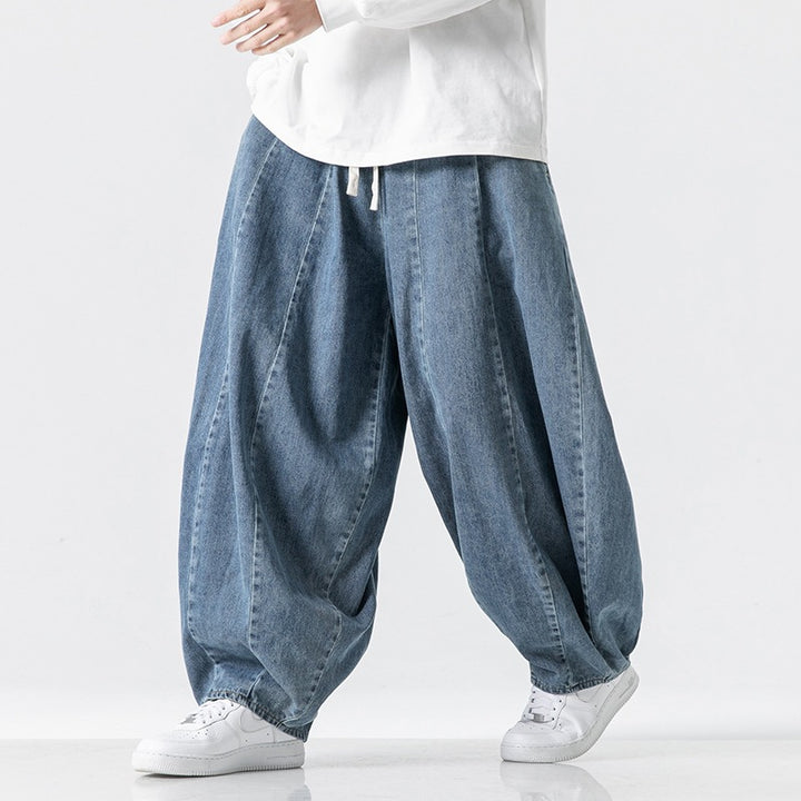 Men's Extra Wide Baggy Jeans in Balloon Cut with Drawstring Waistband and Elastic Hem Mune Fashion