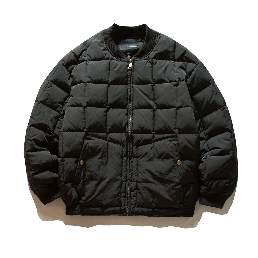 Men's Boxy Quilted Bomber Jacket with Cubic Padding and Ribbed Collar Mune Fashion