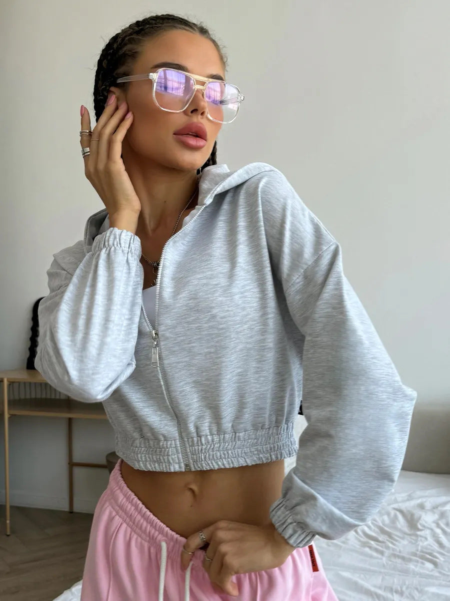Women Short Zip-Up Hoodie with Elastic Hem and Casual Fit Mune Fashion