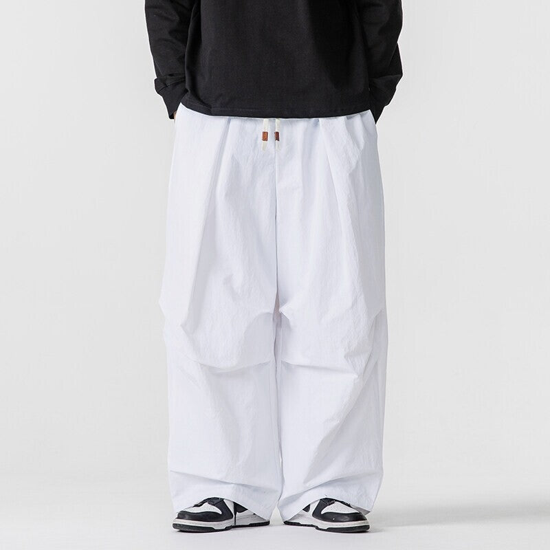 Men's Wide Utility Lounge Pants with Overlapping Pleats and Drawstring Waist Mune Fashion