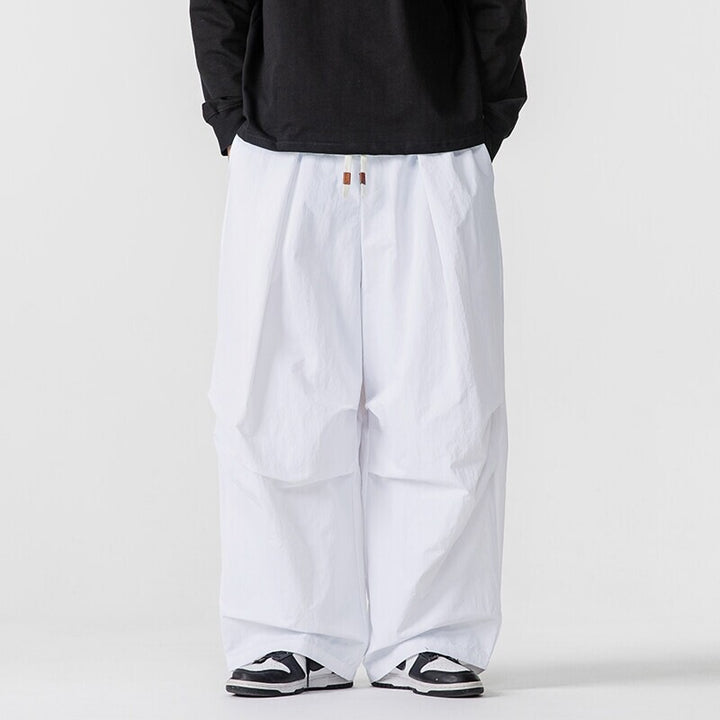 Men's Wide Utility Lounge Pants with Overlapping Pleats and Drawstring Waist Mune Fashion