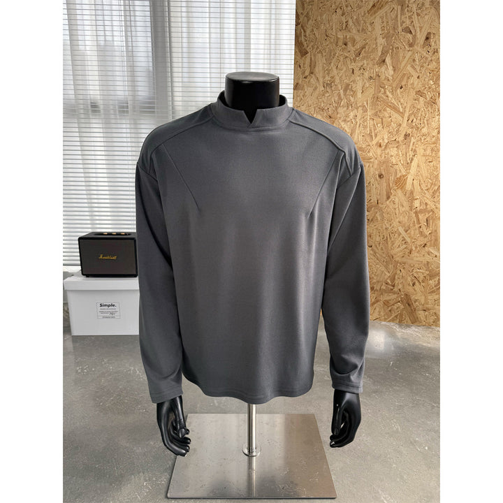 Men's Fine Loose Long Sleeve Sweatshirt with Short Stand-Up Collar and Minimalist Seam Construction Mune Fashion