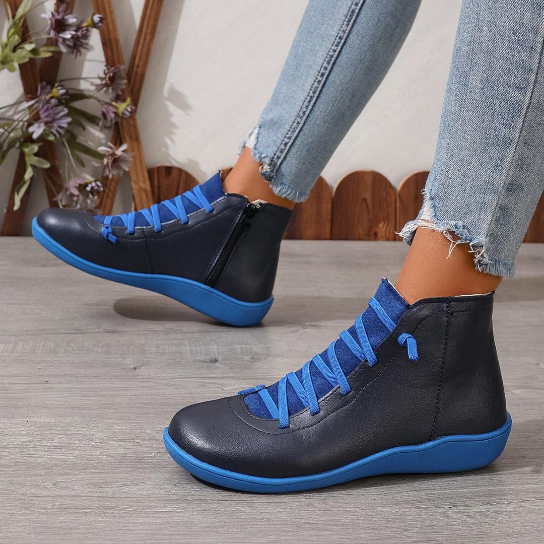 Women's sporty ankle-high lace-up ankle boots with side zipper and flexible rubber sole Mune Fashion