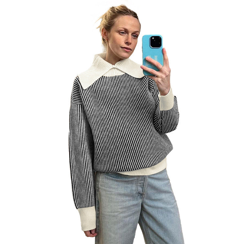Women's Oversized Sweater with Collar Mune Fashion