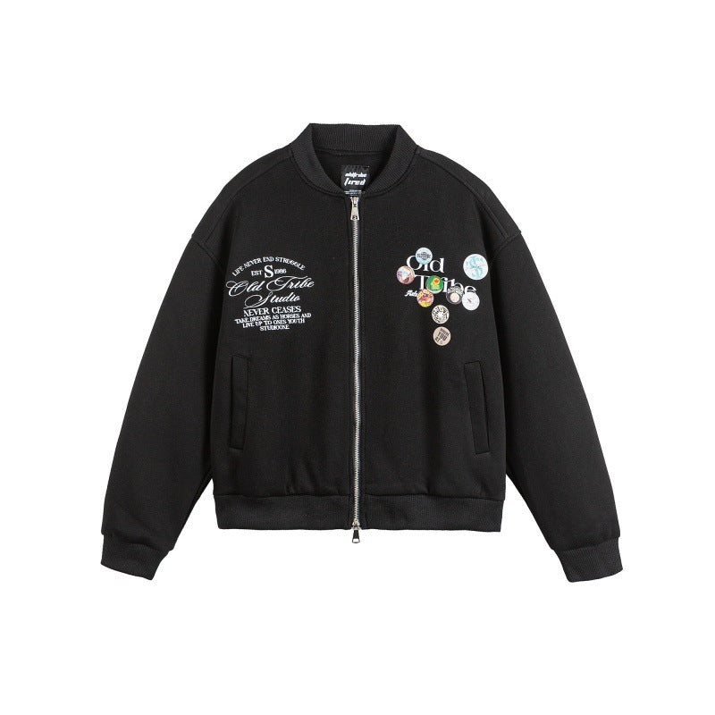 Unisex Boxy Sweat Jacket with full zip, badge applications and ribbed hem Mune Fashion