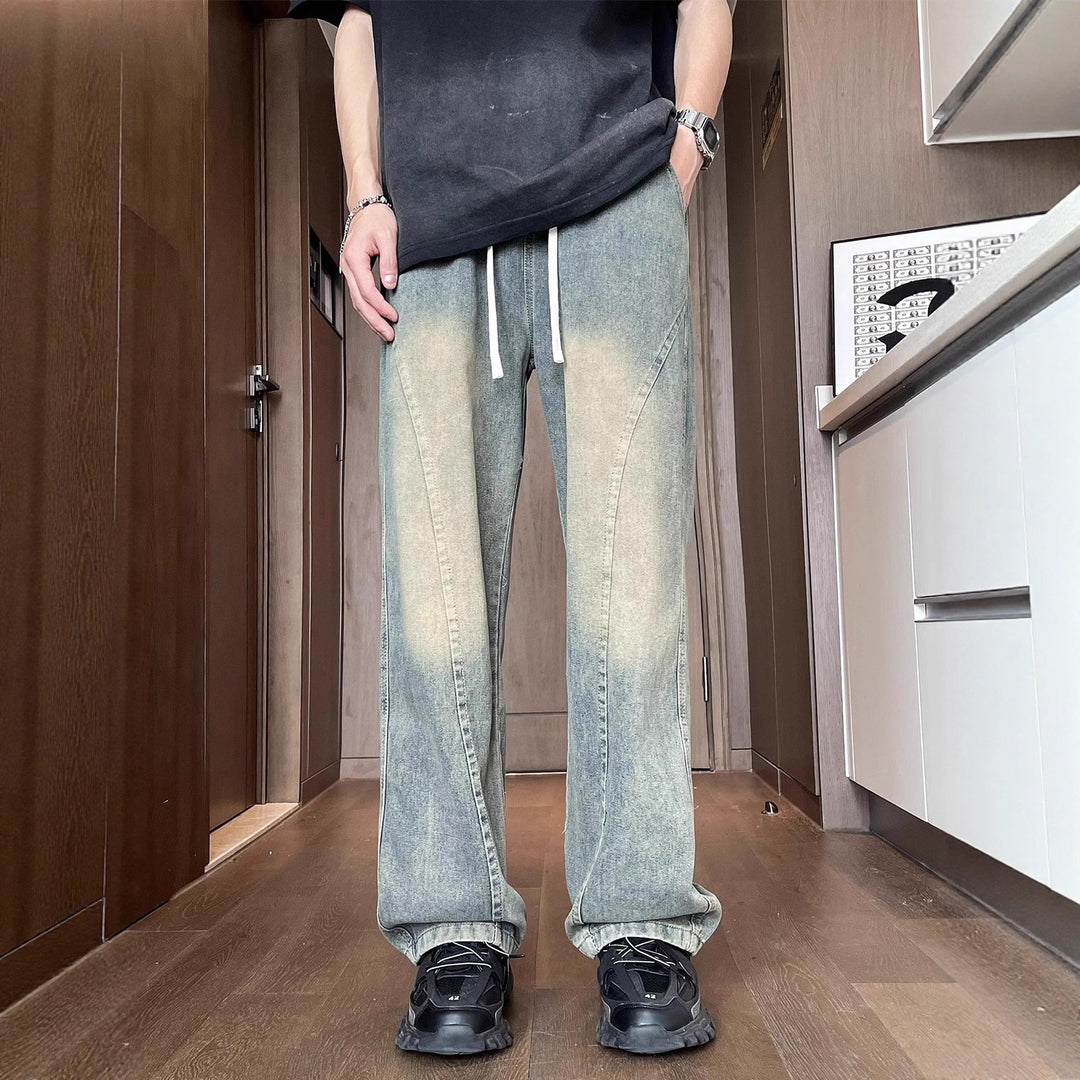 Unisex Wide Leg Denim Pants with Elastic Waistband Mune Fashion