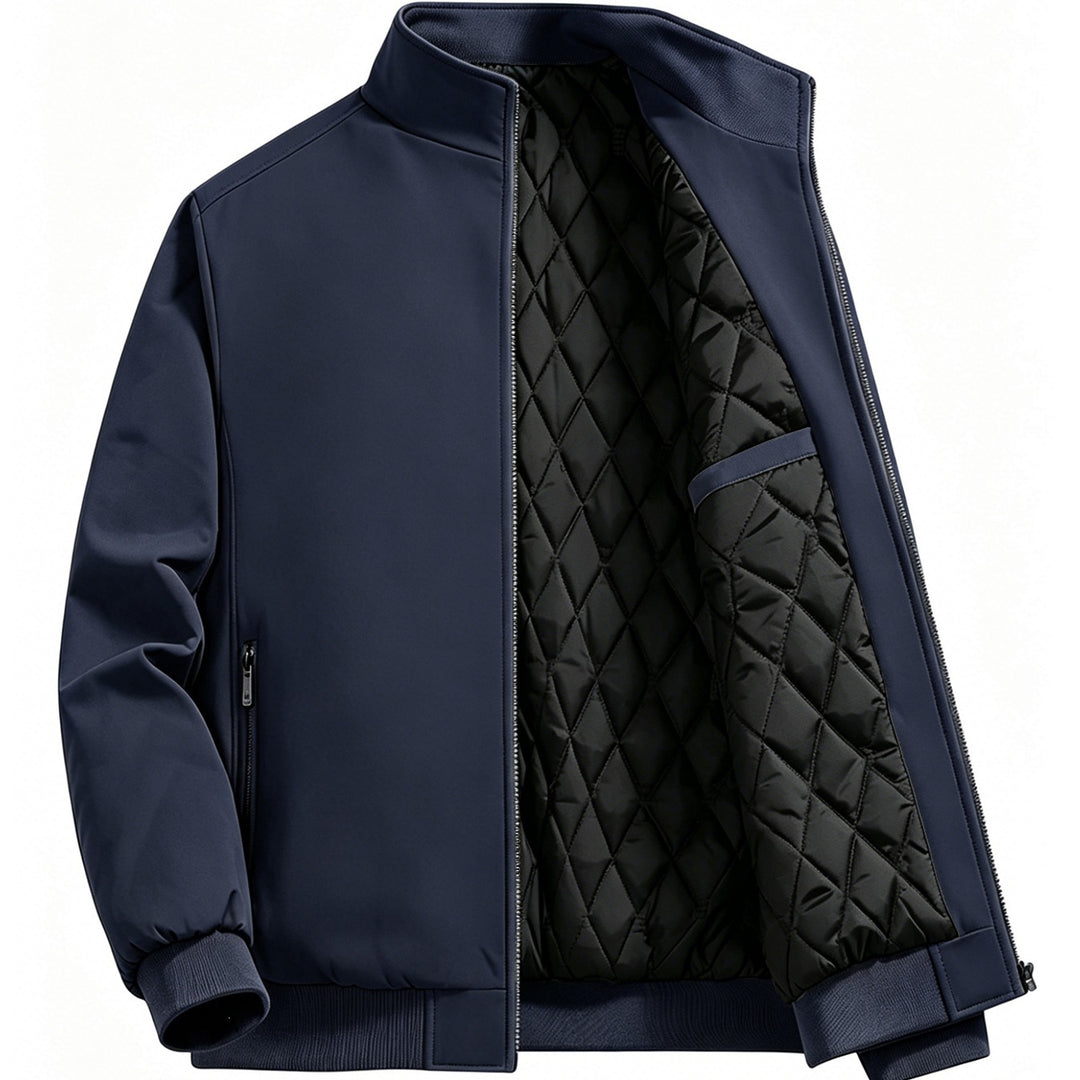 Men's lightweight windproof stand collar bomber jacket with concealed two-way zipper and ribbed cuffs Mune Fashion