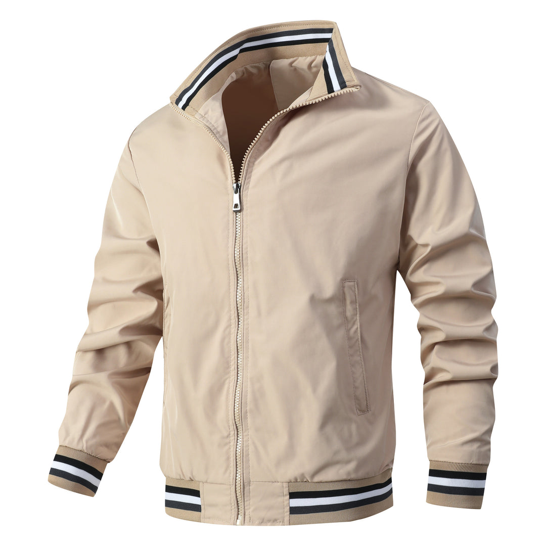 Men's Lightweight Bomber Jacket with Striped Ribbed Collar, Zipper and Side Pockets Mune Fashion