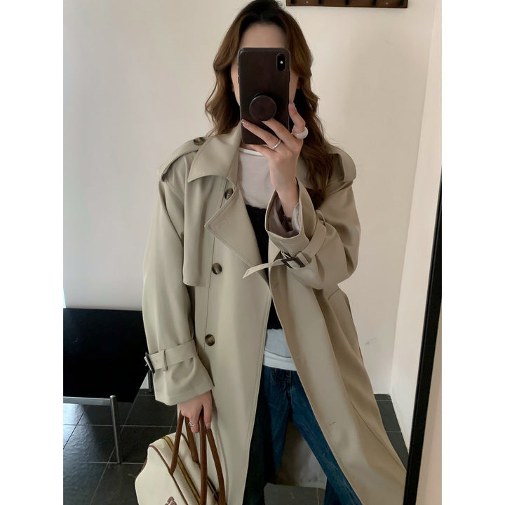 Women Long Trench Coat with High Collar, Double Storm Flap and Adjustable Cuffs Mune Fashion