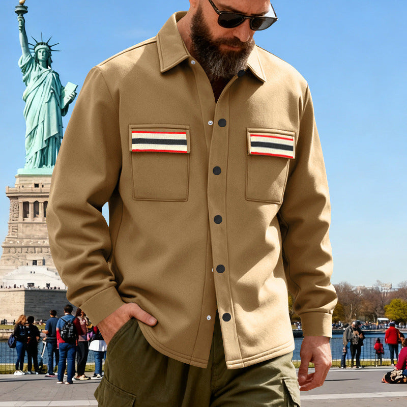 Men's overshirt jacket made of heavy cotton blend with chest pockets and contrast stripes Mune Fashion