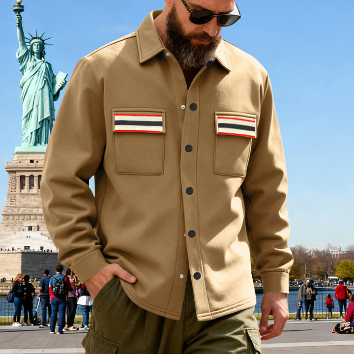 Men's overshirt jacket made of heavy cotton blend with chest pockets and contrast stripes Mune Fashion