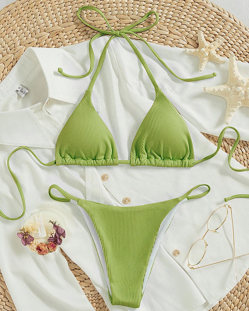 Women Triangle Bikini with fine ribbed texture and playful ties Mune Fashion