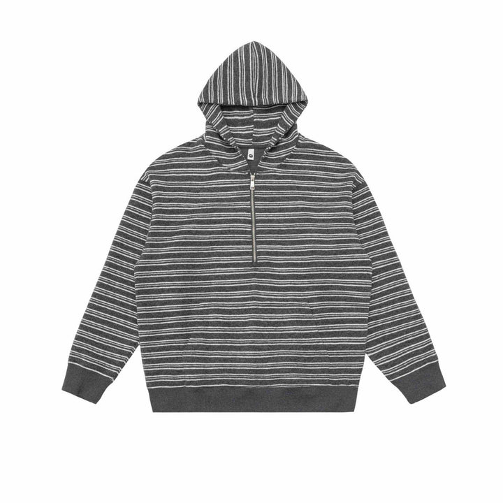 Unisex Striped Hoodie with Half Zipper and Kangaroo Pocket Mune Fashion
