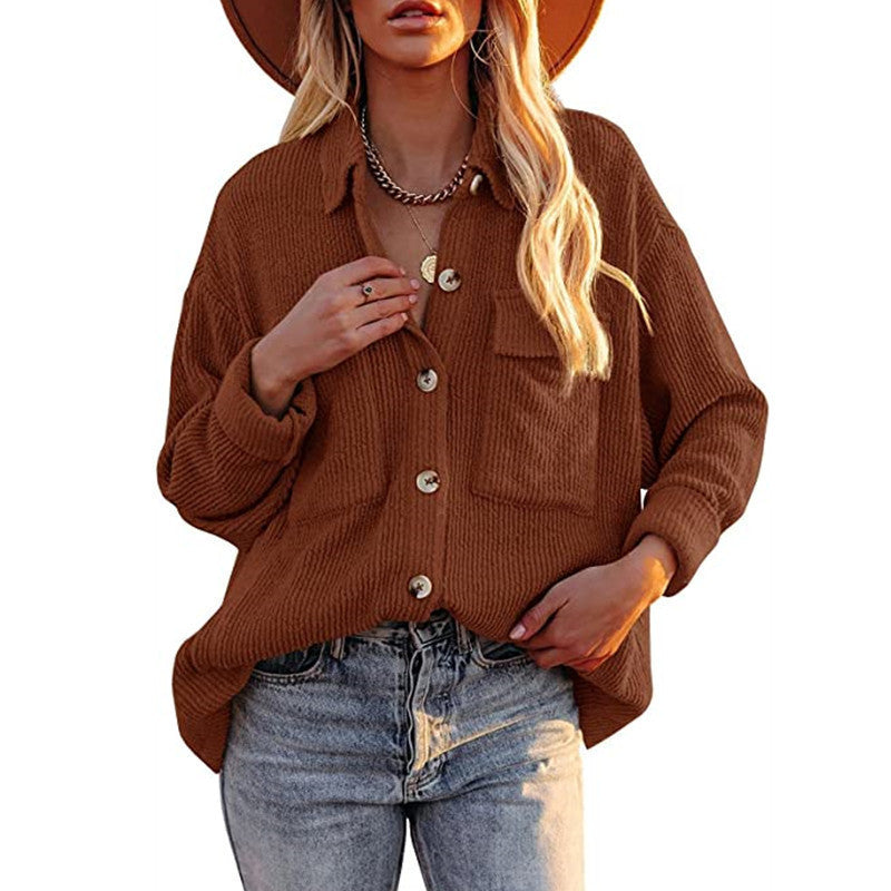Women Oversized Fine Knit Shirt Jacket with Button Placket and Brusttaschen Mune Fashion