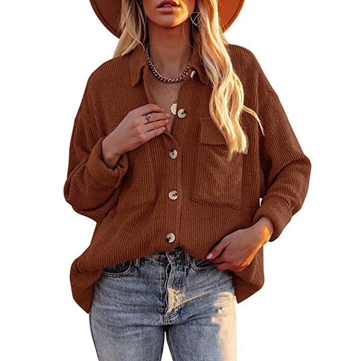 Women Oversized Fine Knit Shirt Jacket with Button Placket and Brusttaschen Mune Fashion