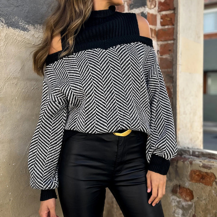 Women's Playful Knit Pullover with Off-Shoulder Design Mune Fashion
