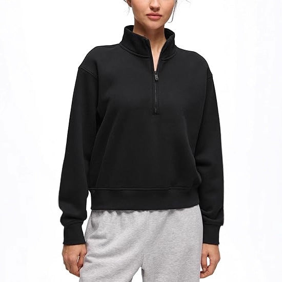 Women's Oversize Sweatshirt with Half Zipper, Stand-up Collar and Ribbed Cuffs Mune Fashion
