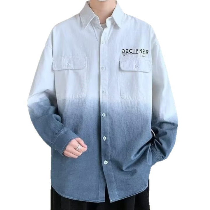 Men's Oversize Dip Dye Cotton Shirt with Chest Pockets and Gradient Coloring Mune Fashion