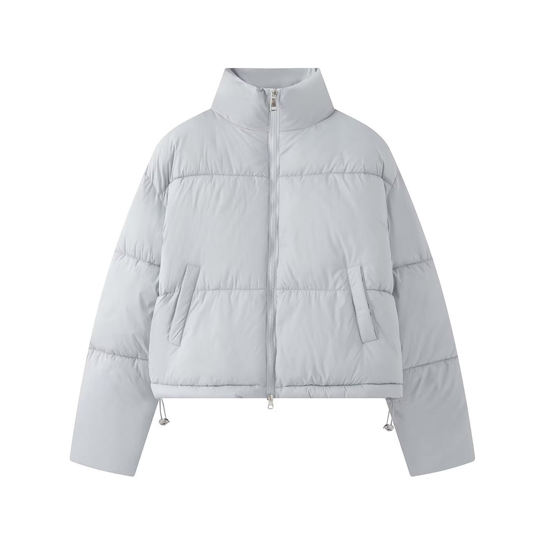 Women's Cropped Oversize Puffer Jacket with High Stand Collar and Two-Way Zipper Mune Fashion