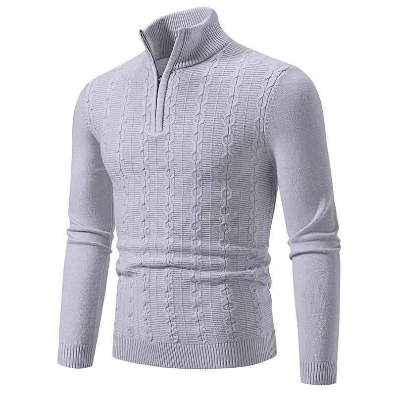 Men's Slim Half-Zip Cable Knit Sweater with Thermal Fine Knit and Ribbed Hem Mune Fashion
