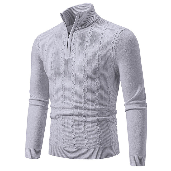 Men's Slim Half-Zip Cable Knit Sweater with Thermal Fine Knit and Ribbed Hem Mune Fashion