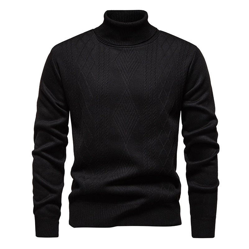Men's fine-knit turtleneck sweater with structured cable pattern texture and slim fit Mune Fashion