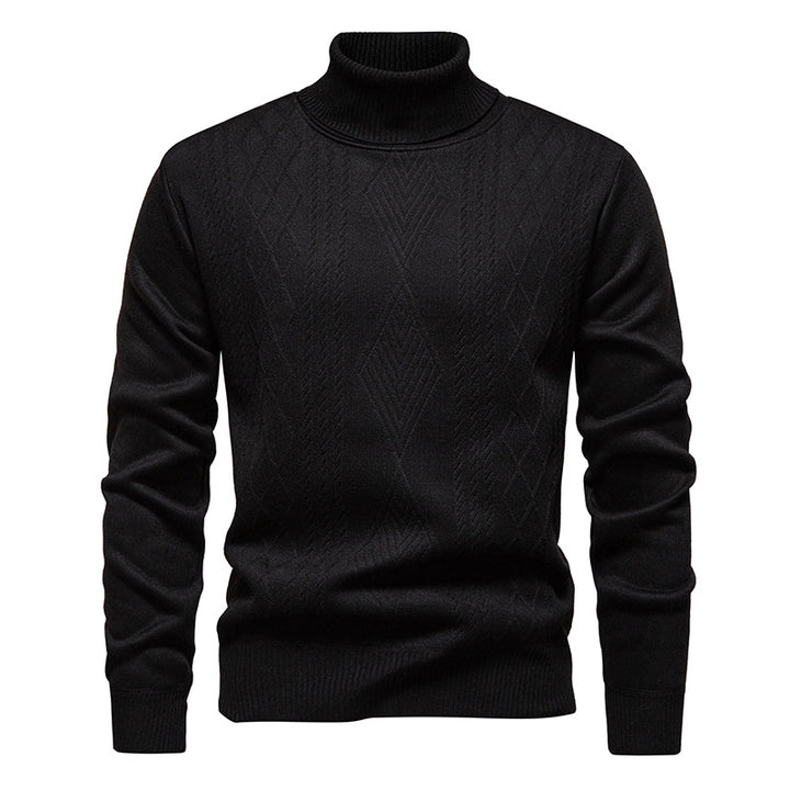 Men's fine-knit turtleneck sweater with structured cable pattern texture and slim fit Mune Fashion