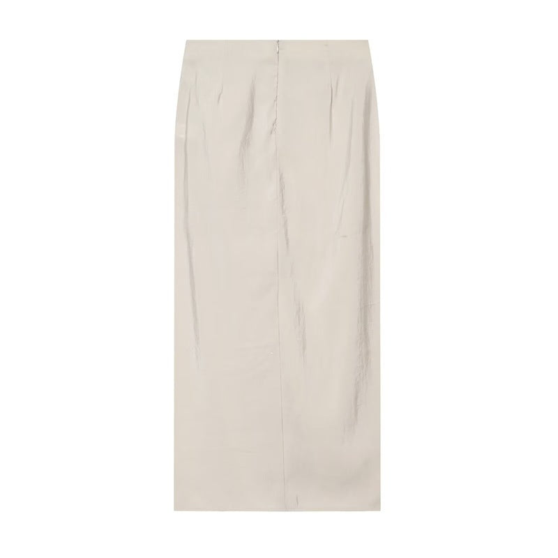 Women's Draped Midi Skirt with Gathering and Wrap Look Mune Fashion