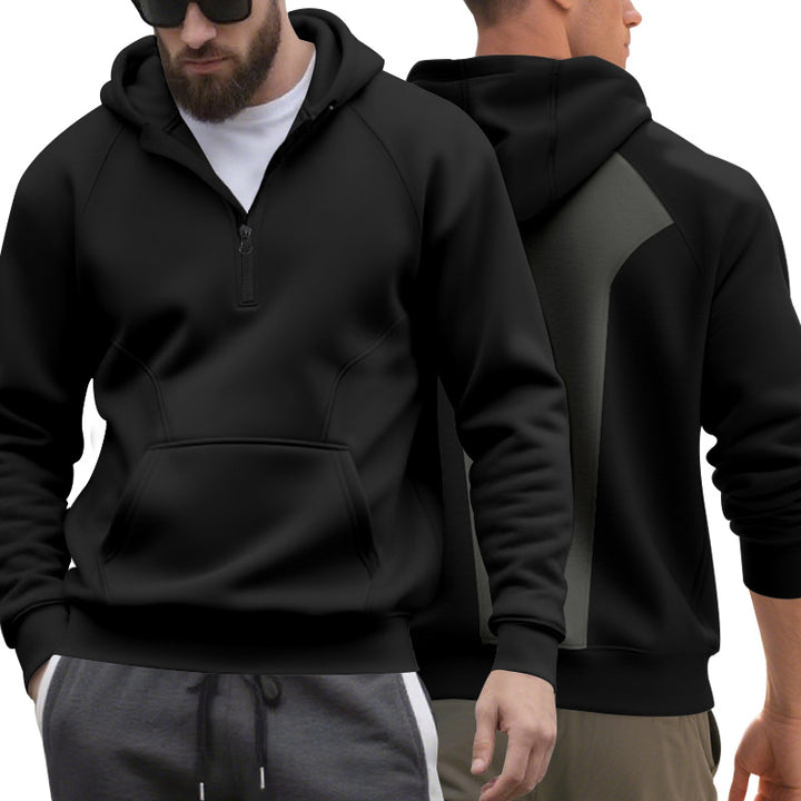 Men's half-zip hoodie in a minimalist softshell look with kangaroo pocket and raglan sleeves Mune Fashion