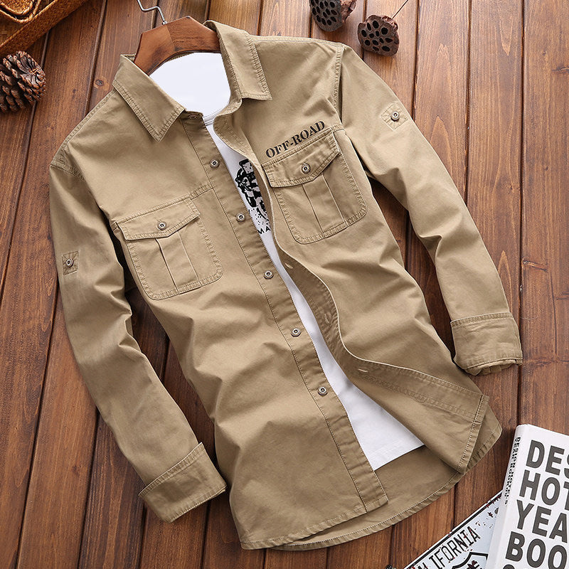 Men's Robustly Cut Canvas Transition Shirt with Flap Pockets and Utility Details Mune Fashion