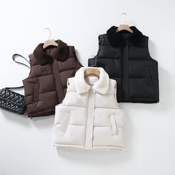 Women's non-quilted sleeveless vest with Sherpa shawl collar and thermal insulation Mune Fashion
