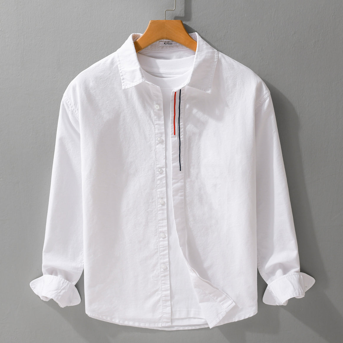 Men's Lightweight Relaxed Oxford Shirt with Kent Collar and Contrast Interior Stripe Mune Fashion