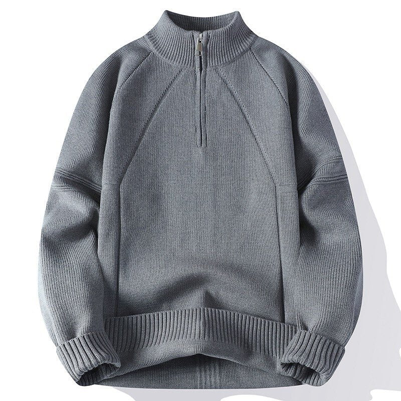 Unisex Oversize-Halfzip Knit Sweater with Stand-up Collar and Ribbed Cuffs Mune Fashion