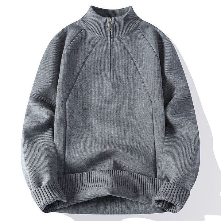 Unisex Oversize-Halfzip Knit Sweater with Stand-up Collar and Ribbed Cuffs Mune Fashion