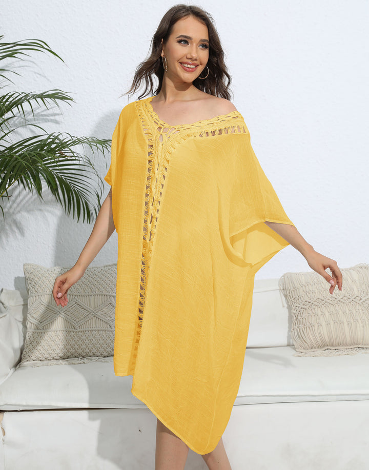 Women's airy kaftan with delicate crochet pattern Mune Fashion