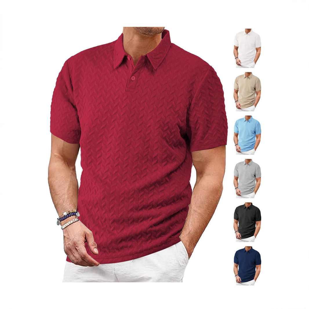 Men's short-sleeved polo shirt with embossed zigzag texture and classic shirt collar Mune Fashion