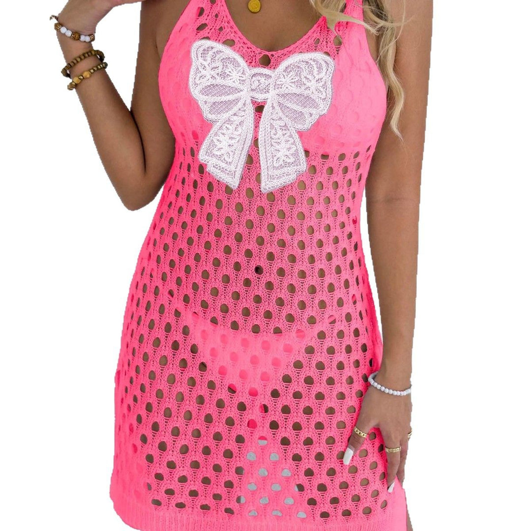 Ladies airy crochet beach dress with decorative bow Mune Fashion