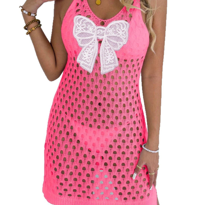 Ladies airy crochet beach dress with decorative bow Mune Fashion