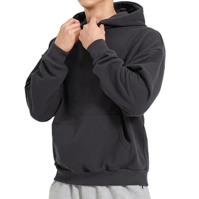 Men's heavy hooded sweatshirt in boxy cut with kangaroo pocket, ribbed hem, and soft brushed interior Mune Fashion