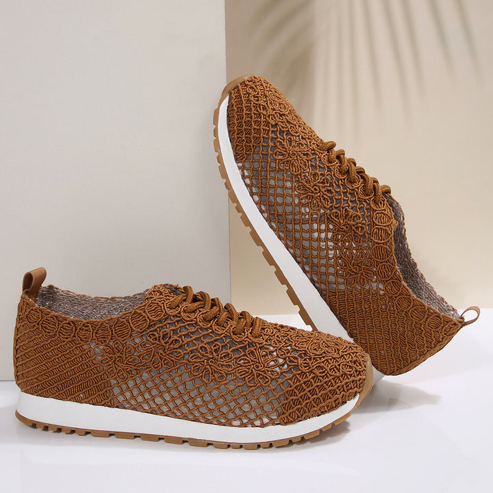 Women's nan breathable knit run sneakers with crocheted upper material, padded comfort insole, and non-slip rubber outsole Mune Fashion