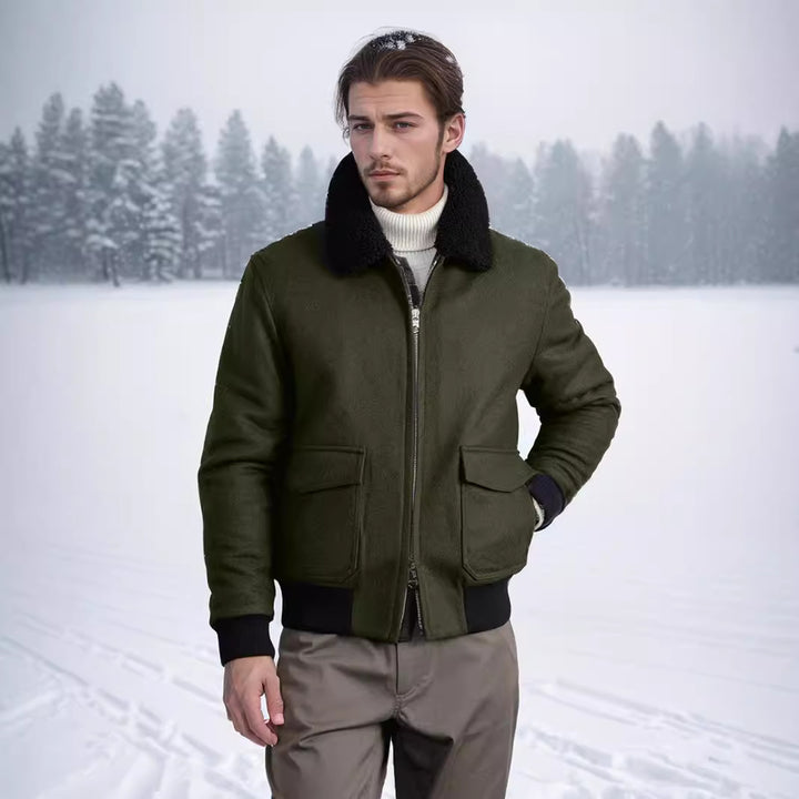 Men's pilot jacket in pilot style with teddy collar, two-way zipper and patch flap pockets Mune Fashion