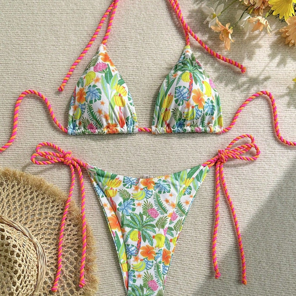 Women's triangle bikini with colorful floral pattern and trendy ties Mune Fashion