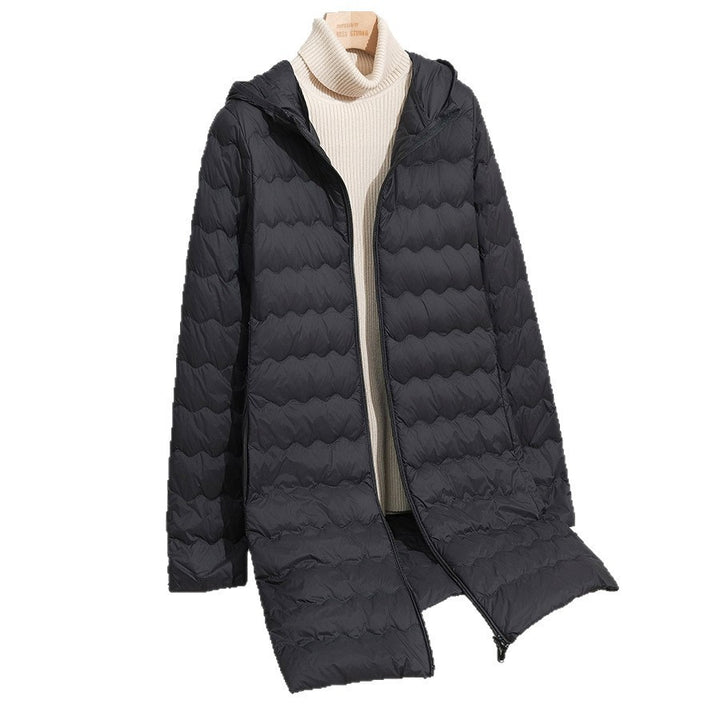 Women's Light Quilted Coat with Hood and Wavy Quilting Mune Fashion