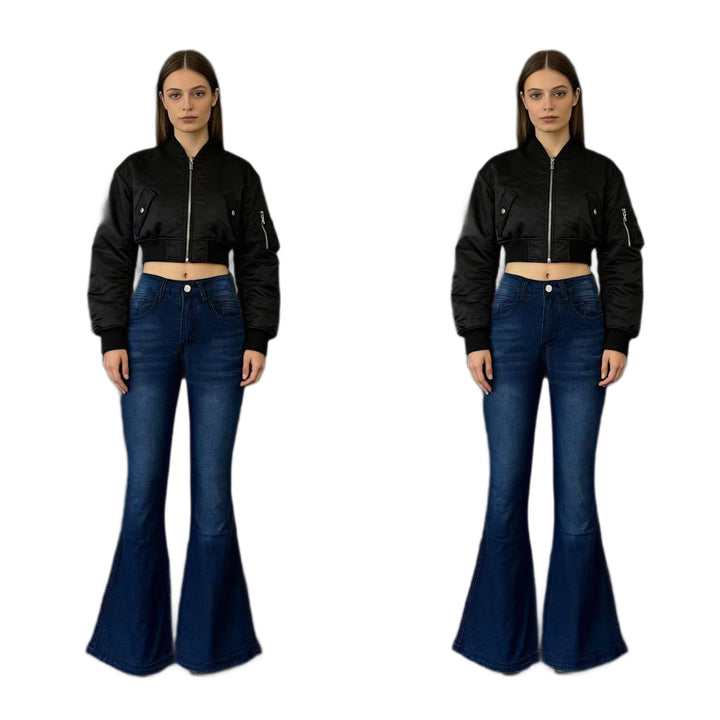 Women nan High-Waist flared jeans with shaping hip silhouette, reinforced leg seams, and extra wide trumpet legs Mune Fashion