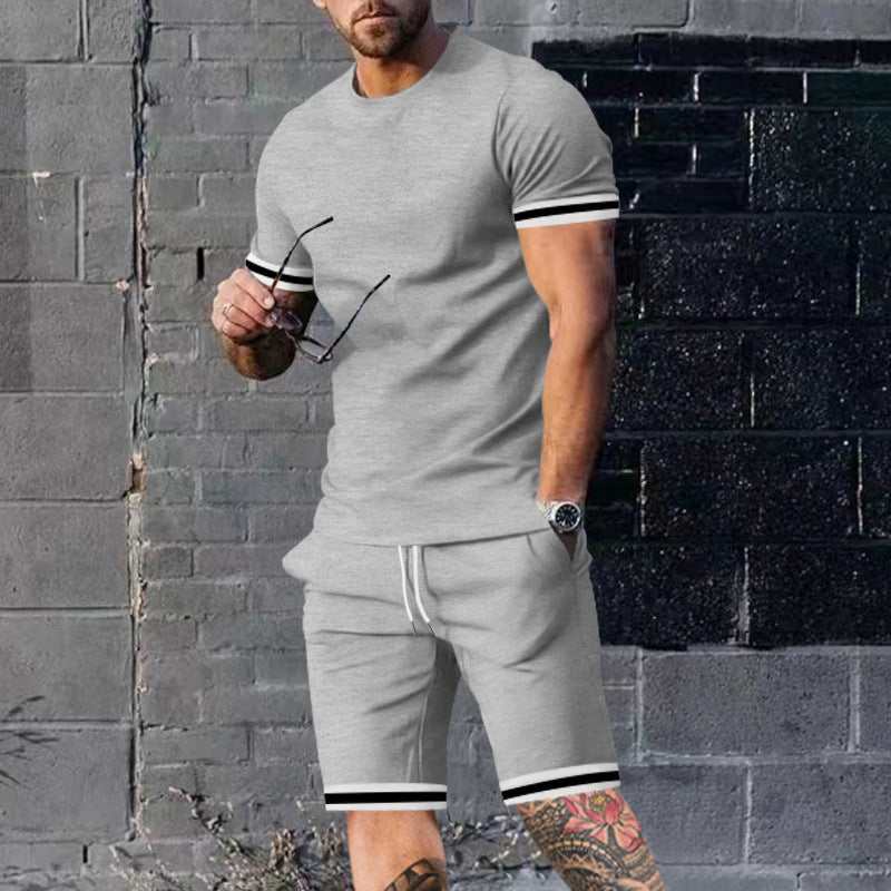 Men's athletic leisure set made of cotton fine jersey with contrast cuffs and drawstring short pants Mune Fashion