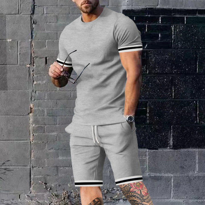 Men's athletic leisure set made of cotton fine jersey with contrast cuffs and drawstring short pants Mune Fashion